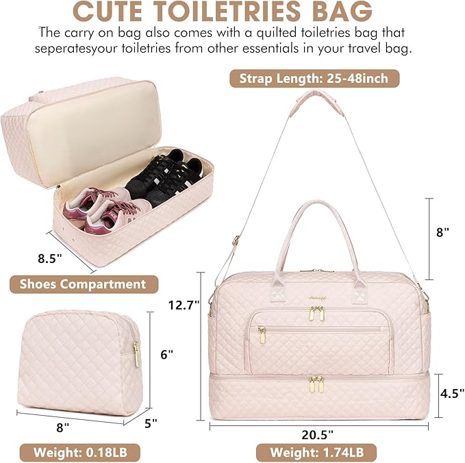 Weekender Overnight Bag Women: Large Travel Duffle Bag with Shoe Compartment & Wet Pocket Carry On Tote Bag Gym Duffel Bag with Toiletry Bag Bag for Hospital Beige