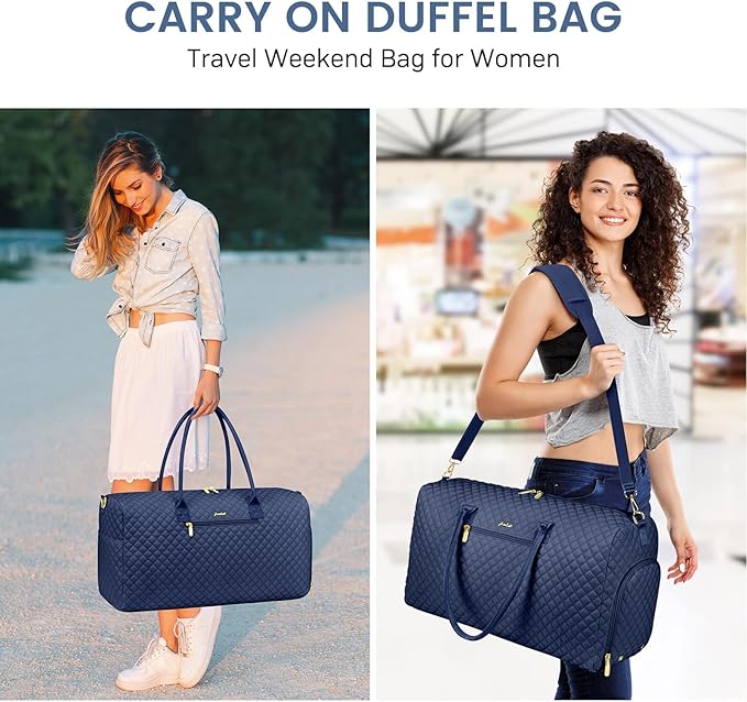 Women Weekender Travel Duffle Bag: Travel Duffel Overnight Bags with Shoe Compartment Large Carry on Tote with Toiletry Bag Weekend Traveling Yoga Gym Hospital Bag for Women with Wet Pocket Blue