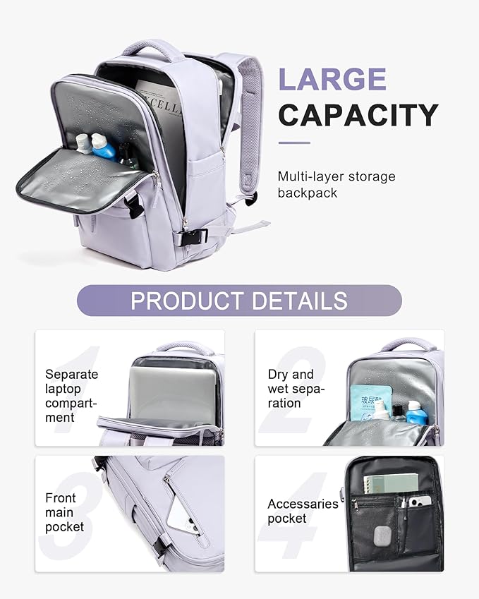 WONHOX Large Travel Backpack Carry on Flight Approved Laptop Work Business Backpack for Women Men Mochila de Viaje