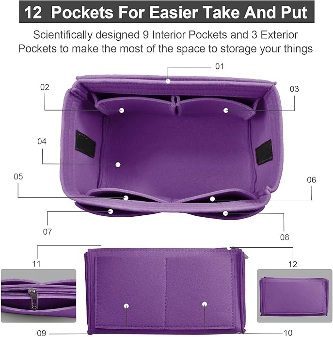 OMYSTYLE Purse Organizer Insert, Felt Tote Bag Organizer Insert with 5 Sizes, Handbag Dividers for Inside Purse, Compatible with Longchamp, Neverful, Speedy and More