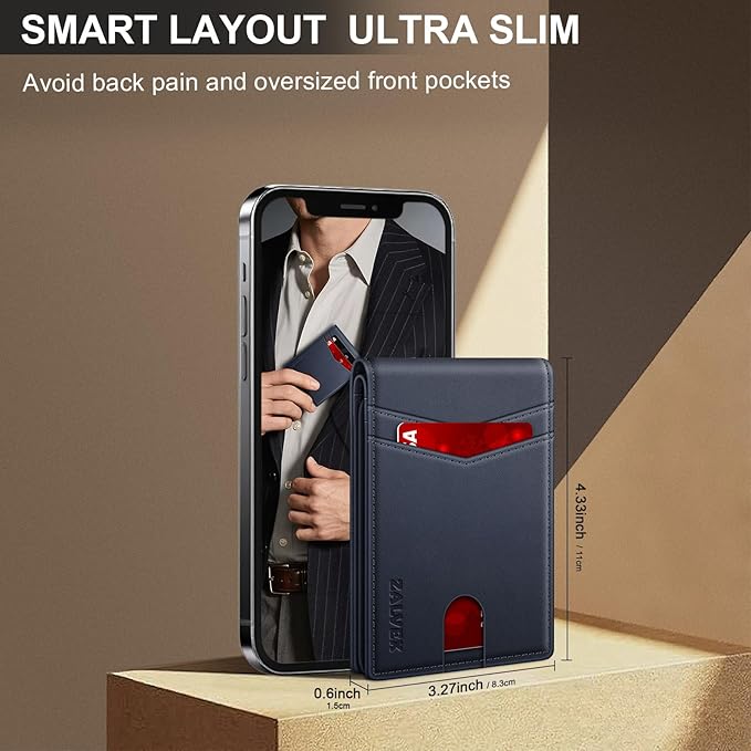 Wallet for Men Slim RFID Blocking Leather Credit Card Holder Wallet for 14 Cards, Bifold Minimalist Thin Wallet with 2 ID Windows & Cash Slot, Front Pockt Carteras Para Hombres, Birthday Gifts for Men