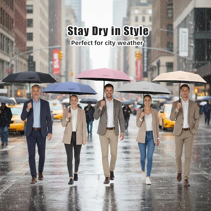 Compact Automatic Folding Travel Umbrella-Windproof Rainproof, PF50+ Sun Protection for Hiking,Outdoor,Chool,Golf Course & Daily Use,Sturdy Multi-Ribbed Frame