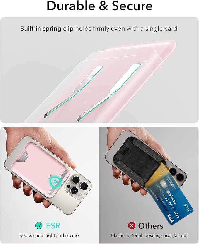 ESR for MagSafe Wallet, 5 Card Holder with RFID Blocking, MagSafe Sticker Included, Slim Magnetic Wallet for iPhone 17e/17/16/15/14/13/12 Series and Selected Samsung Devices, Not for 13/12 Mini, Pink
