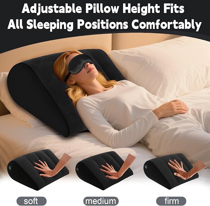 Inflatable Wedge Pillow for Traveling & Sleeping– Portable Bed Wedge Cushion With Silk Eye Mask for Leg Elevation,Back Support & Relaxation,Compact Lumbar Pillow for Camping, Home Use& Outdoor Trips