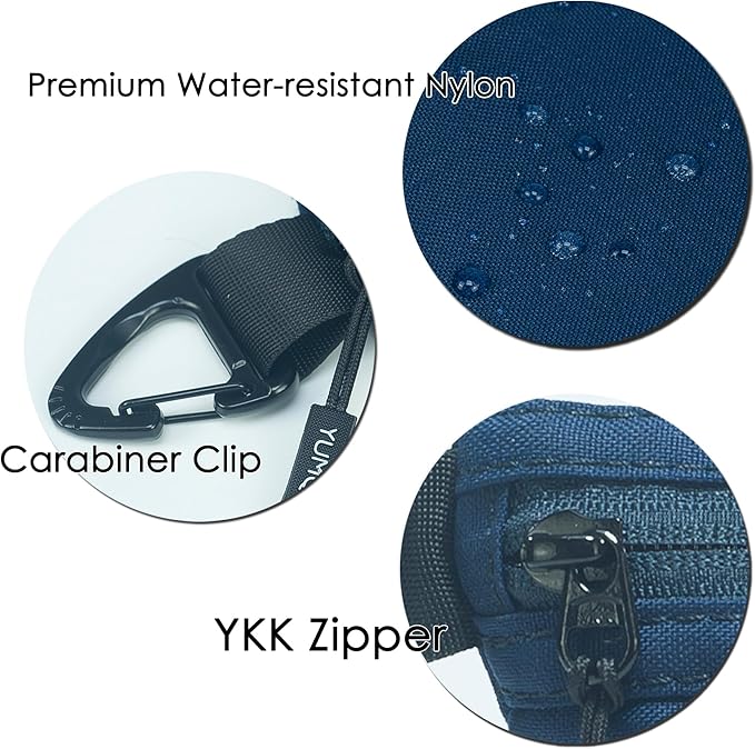 YUMQUA Small Zipper Pouch with Carabiner Clip, Small Nylon Pouch Water-Resistant Travel Bag with Zipper Multipurpose Digital Cosmetics Toiletry Bag Tools Storage, Dark Blue