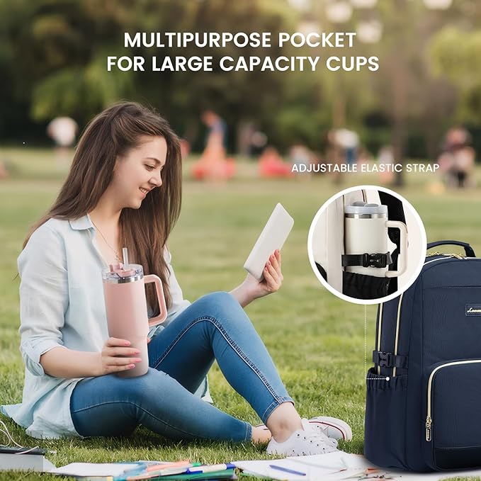 LOVEVOOK Laptop Backpack for Women with Pouch Pocket for Large Capacity Cup,18 Inch Laptop Computer Bag Travel Backpack Purse,Waterproof Work Business Backpack College Teacher Bags,Dark Blue