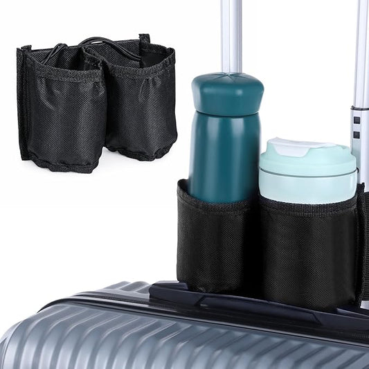 Universal Luggage Travel Cup Holder, Luggage Cup Holder for Suitcases Free Hand Drink Carrier Carry on Beverage CupHolder Attachment, Luggages Cups Caddy Gifts for Travelers Flight Attendants (Black)