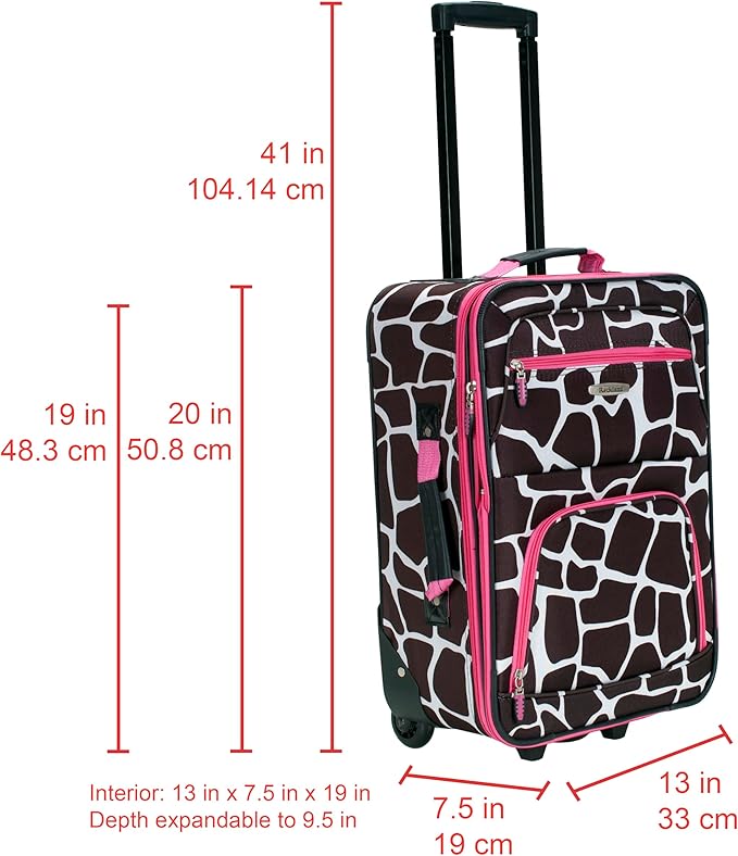 Rockland Fashion Softside Upright Luggage Set,Expandable, Pink Giraffe, 2-Piece (14/19)