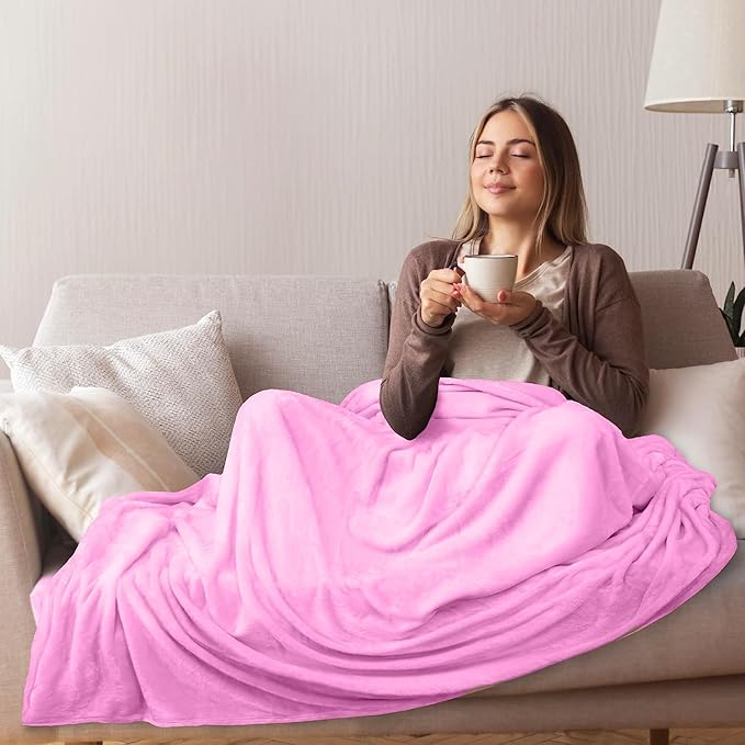 Flannel Fleece King Size Summer Blanket All Season 350GSM Lightweight Throw for The Bed Extra Soft Brush Fabric Winter Warm Sofa Blanket 90" x 108"(Pink King)