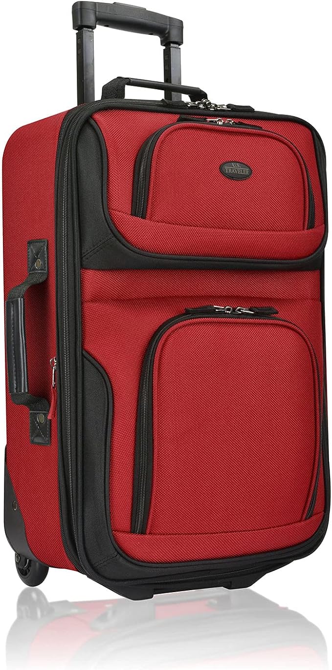U.S. Traveler Rio Lightweight Softside Rolling Carry-on Suitcase, 2-Wheel Single, Red