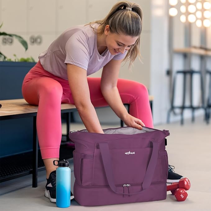 ETRONIK Gym Bag for Women, Personal Item Travel Bag with Shoes Compartment, Weekender Overnight Duffel Bag with Wet Pocket, Carry On Bag for Women, Travel, Gym, Weekend