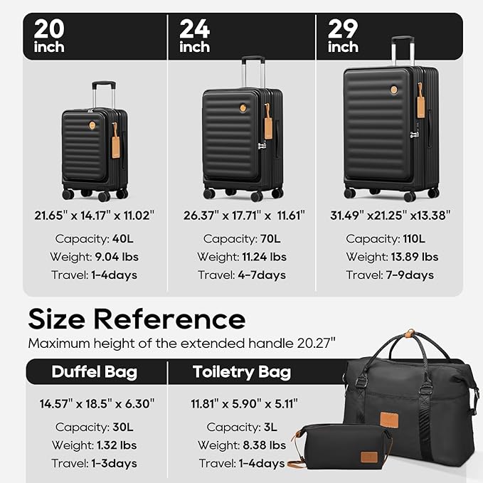 Joyway Expandable Large Luggage 29 Inch, PC Hardshell Extra-Large Suitcase with Double Spinner Wheels, Lightweight Travel Suitcase Set with TSA Lock, Black