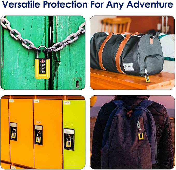 2 Pack TSA Approved Luggage Locks, Combination Travel Padlock, 3-Digit Waterproof Lock, TSA Outdoor Keyless Resettable Lock for Lockers, Bags, Backpack, Gym, Gate-Yellow