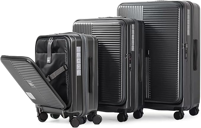 Merax Luggage Sets 3 Piece,Front Open PC Hardshell Expandable Carry on Suitcase with Spinner Wheels and TSA Lock,Lightweight 20in/24in/28in Luggage,Cement Grey