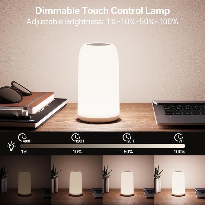 ROOTRO Cordless Table Lamps Rechargeable, Touch Lamp for Bedroom [Sleek Design & RGB Mode] 4-Level Brightness Small Bedside Lamp, LED Lamp Multi-Color Smart Nightstand Light for Living Room Home Gifts