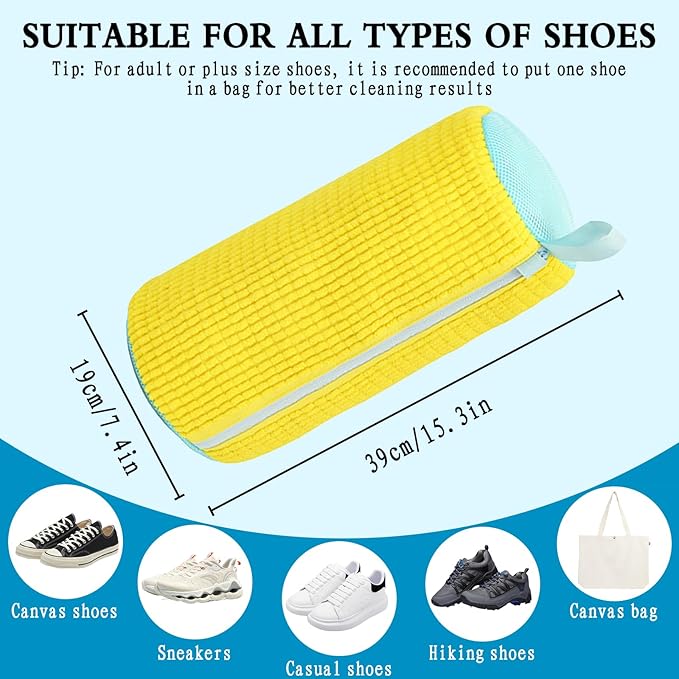shoe washing machine bag, Laundry Shoe Bag, Reusable Shoe Washing Bag, 360 ° Deep Cleaning,Suitable for All Shoe Types, With Self-Locking Zipper, 2-pack (Yellow)