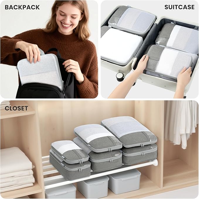 Compression Packing Cubes for Travel, Lightweight Vacation Travel Essentials, Travel Accessories for Suitcase Organizer Bags Set, Durable Luggage Organizer