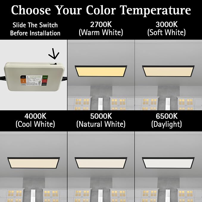 Ultralux Framed 1x4 Surface Mount LED Panel Dimmable 5CCT Matte Black 2Pk | 4000 lumens, 120-degree beam, CRI>80, 48.5 x 12.5 x 1.2 in, aluminum, fits junction boxes, over 50,000 hours