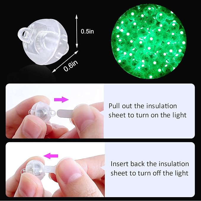 ZGWJ 50PCs Green Balloon Lights Mini, Battery Powered, Long Standby Time Waterproof Tiny Led Round Flash Light for Paper Lantern Balloon Party Easter Eggs Wedding Christmas Halloween Decorations