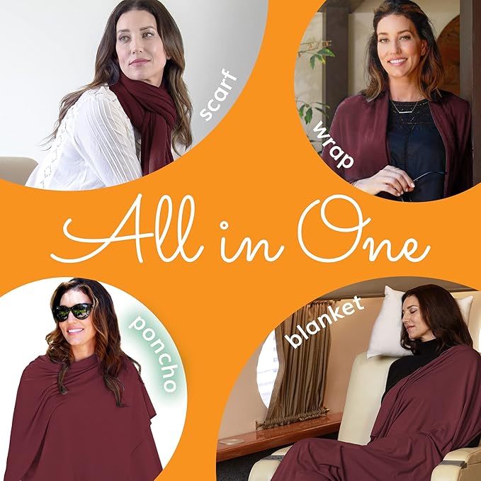 Happyluxe Travel Shawl Wraps for Women - 68x35in Wrap. Lightweight Pashmina, Airplane Travel Blanket Scarf. Made In USA