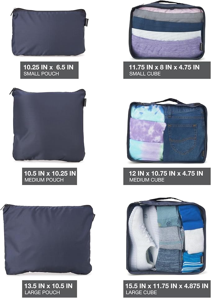 Brookstone Packing Cubes - 6 Piece Compression Packing Cubes for Travel Essentials - Luggage Sets Cube Storage Organizer Bags, Size One Size, Blue