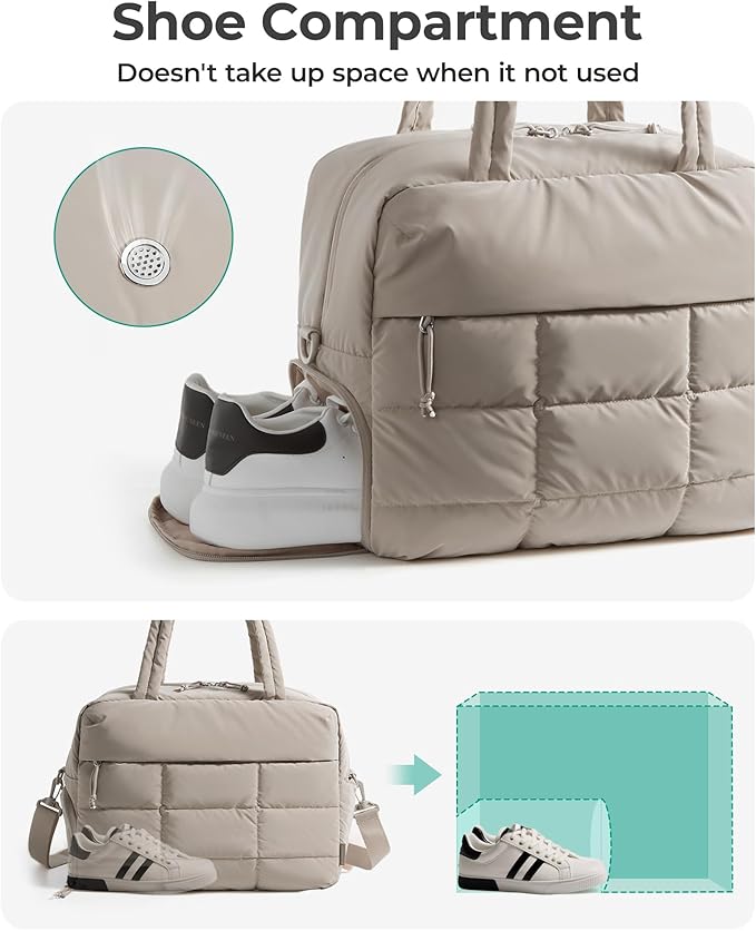 BAGSMART Gym Bag for Women, Carry on Travel Duffel Bag, Water-resistant Weekender with Shoe Compartment for Gym Travel Work, Classic, Large