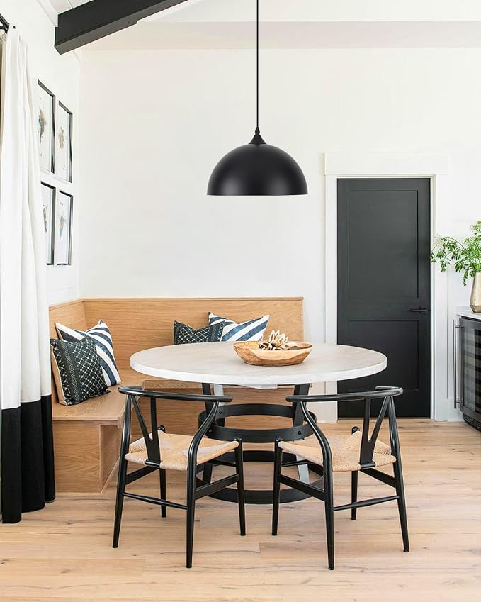 Black Pendant Light,11.8" Industrial Dome Pendant Lights Kitchen Island,Adjustable Farmhouse Hanging Lamp for Dining Room Bedroom Restaurant Bar Cafe,3 Pack