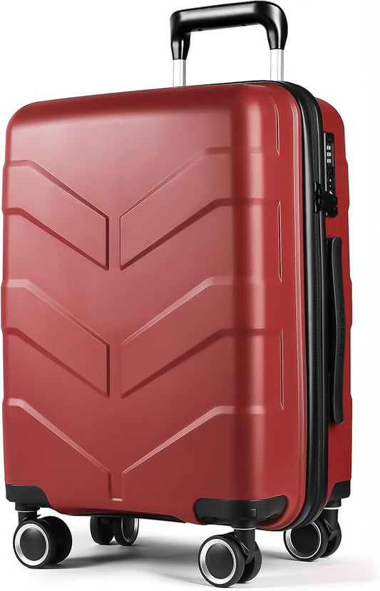Hardside Carry On Luggage 22x14x9 Airline Approved with Spinner Wheels, Lightweight 20-inch Carry-On Suitcase for Men & Women, Red