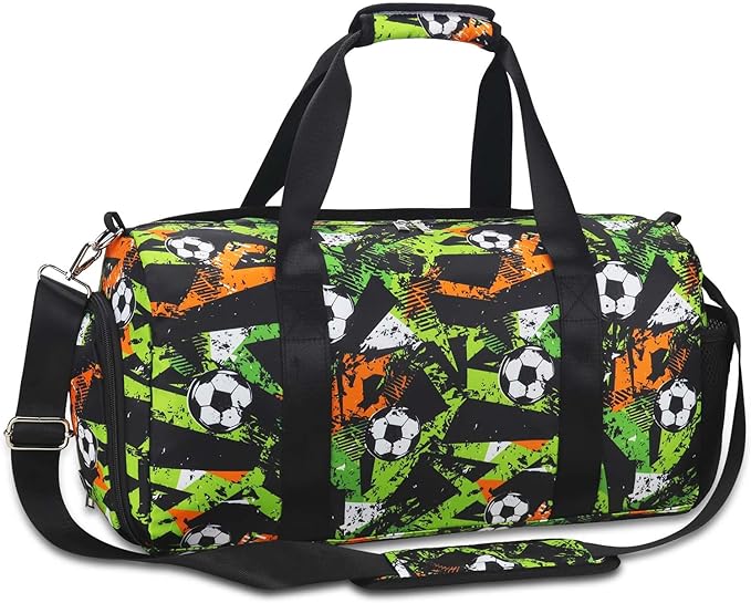 Gym Travel Duffle Bag for Boys - Gymnastics Sports Dance Bag with Shoe Compartment & Wet Pocket Kids Travel Bag Teens Weekender Sleepover Carry On Bag Football