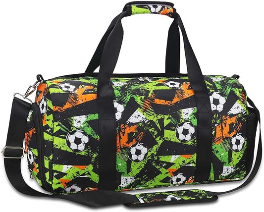 Gym Travel Duffle Bag for Boys - Gymnastics Sports Dance Bag with Shoe Compartment & Wet Pocket Kids Travel Bag Teens Weekender Sleepover Carry On Bag Football