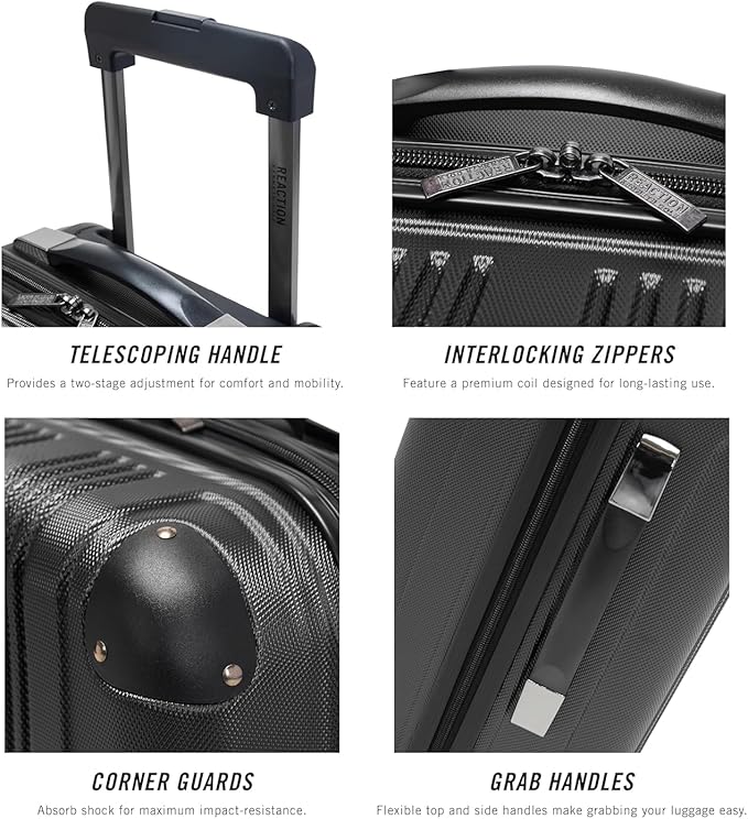 Kenneth Cole REACTION Out of Bounds Lightweight Hardshell 4-Wheel Spinner Luggage, Charcoal, 20-Inch Carry On