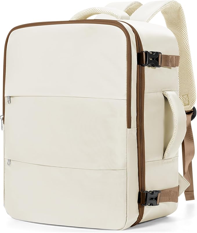 Travel Backpack For Women Men Carry on Backpack Luggage Flight Approved Personal item Travel Bag Essentials Mochila de viaje Laptop College Backpack Large Beige Brown