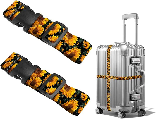 Nuxovilar Luggage Straps of 2 Set Sunflower Pattern, 1.96x90.5 inches - Luggage Straps for Suitcases, Ideal for Nature Trips, Outdoor Journeys, Daily Use