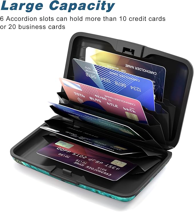 Credit Card Holder, Mini Aluminum Card Wallet RFID Blocking Slim Metal Hard Card Case for Women Men, Ocean Marble