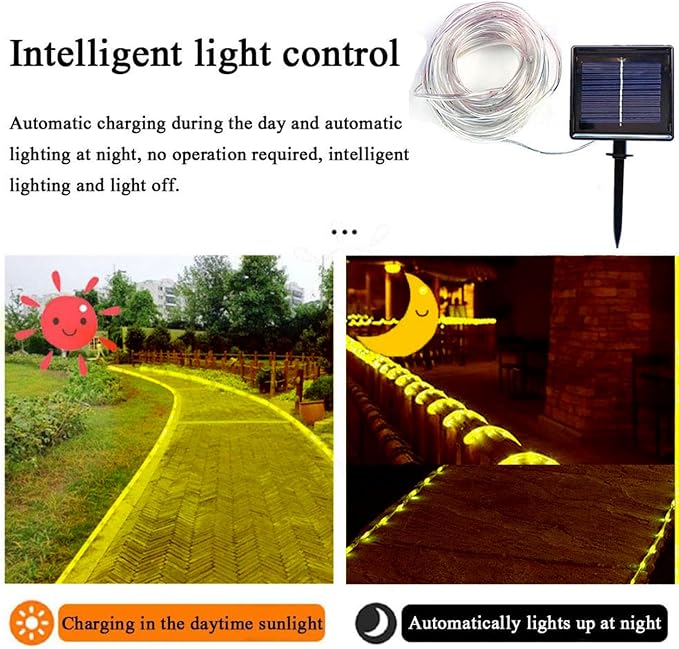 Solar Rope Lights Outdoor Waterproof, 66 Feet 200 LED 8 Modes Fairy Lights String Light, Warm White Tube Light with Solar Panel for Outside Garden Yard Patio Party Decoration