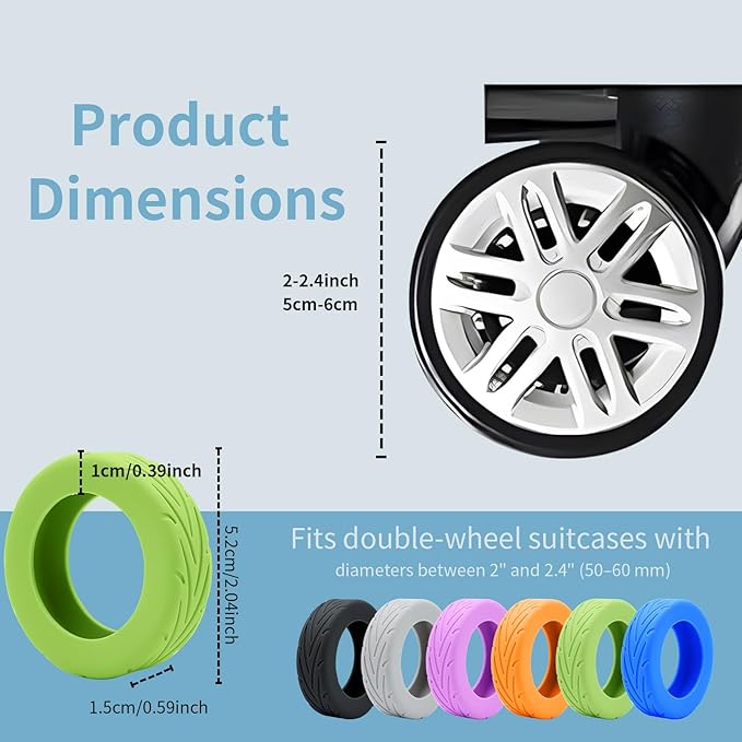 10Pcs Luggage Wheel Covers Silicone Silent Suitcase Protector for Luggage or Office Chair Caste Upgraded Wear-Resistant Anti-Noise Shock Absorption Suitcase Wheel Covers Accessories for Travel Green