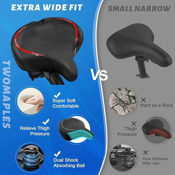 Bicycle Seat, Bike Seat for Women Men Extra Comfort Wide, Oversized Comfortable Seats Saddle for Peloton Bikes, Fit for Exercise Bikes, Electric Bikes, Mountain Bikes, Cruiser Bikes