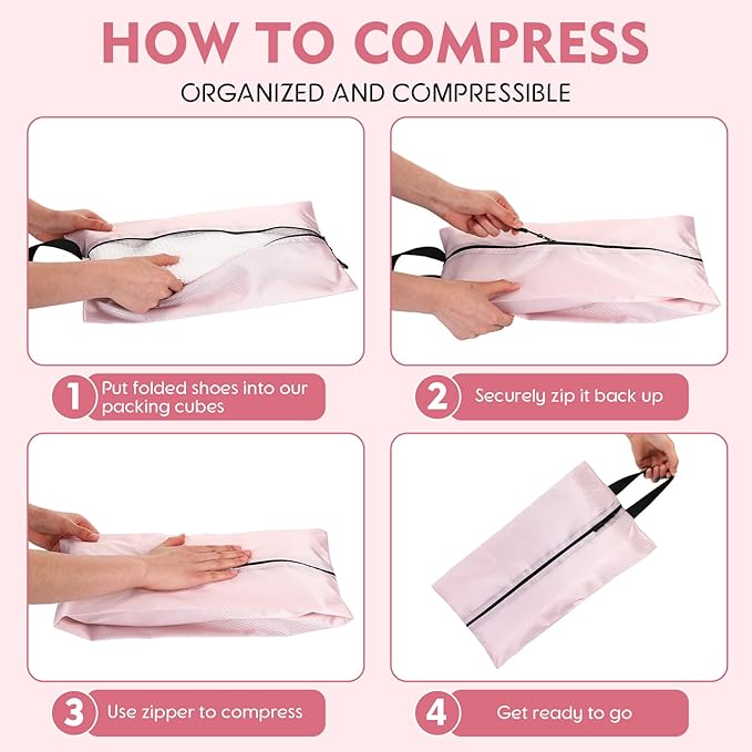 6 Pcs Travel Shoe Bags with Zipper Portable Suitcase Shoe Organizer Packing for Men Women Nylon Multicolor(L,Pink)
