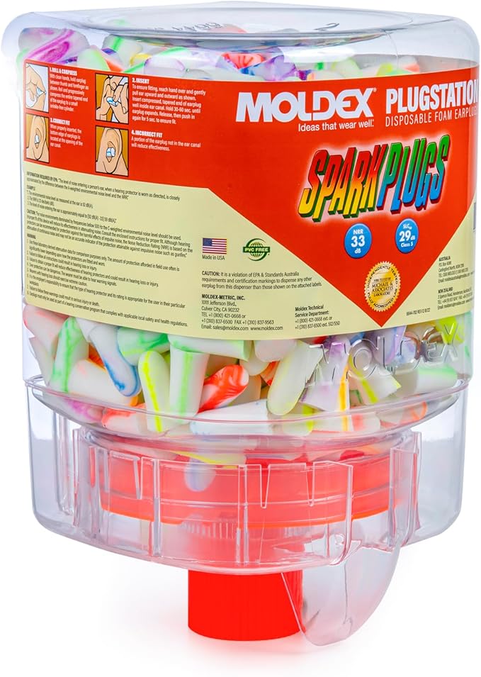 Moldex SparkPlugs PlugStation Uncorded Earplug Dispenser – 250 Pairs Soft Foam Disposable Ear Plugs, Wall Mount Bulk PPE Hearing Protection Station, NRR 33dB Noise Reduction, 6644