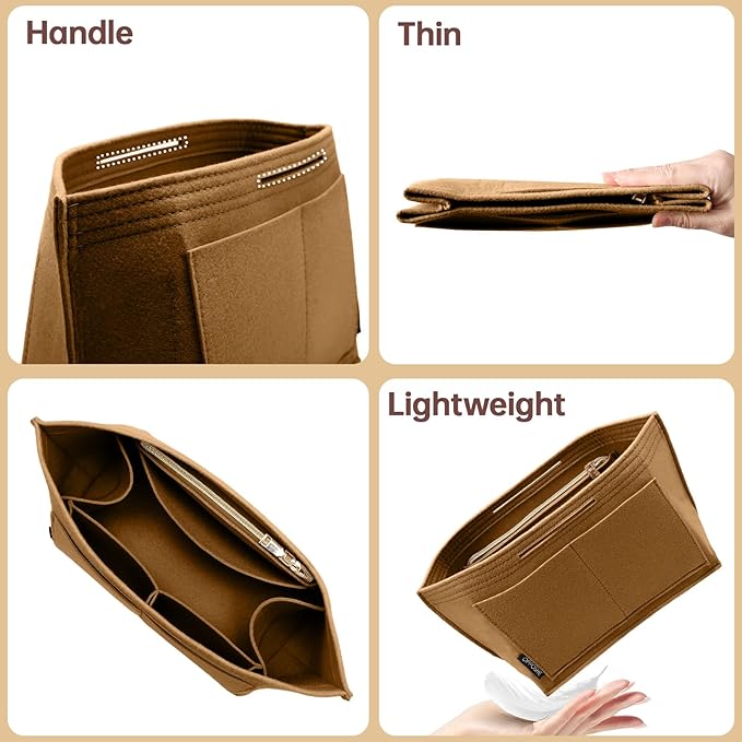 OPPOSHE Purse Organizer Insert for Longchamp Le Pliage, Premium Felt Long Champ Bag Handbag Women, Tote Organizer Insert with 9 Compartments (Medium, Brown)