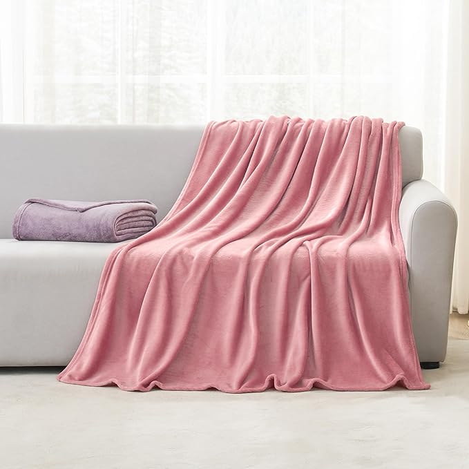 Hansleep Fleece Dusty Rose Twin Blanket, Super Soft Flannel Fuzzy Plush Cozy Blanket for All Seasons, Dusty Rose, Twin 60x80 Inches