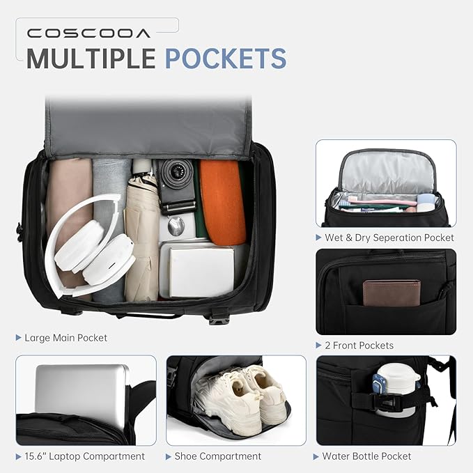 40x30x20cm Travel Bag, Expandable Carry on Travel Backpack 30-35L, 40x30x25cm Personal Item Bag,15.6inch Laptop Backpack with Shoe Compartment and Wet Pockets,Mochila de Viaje