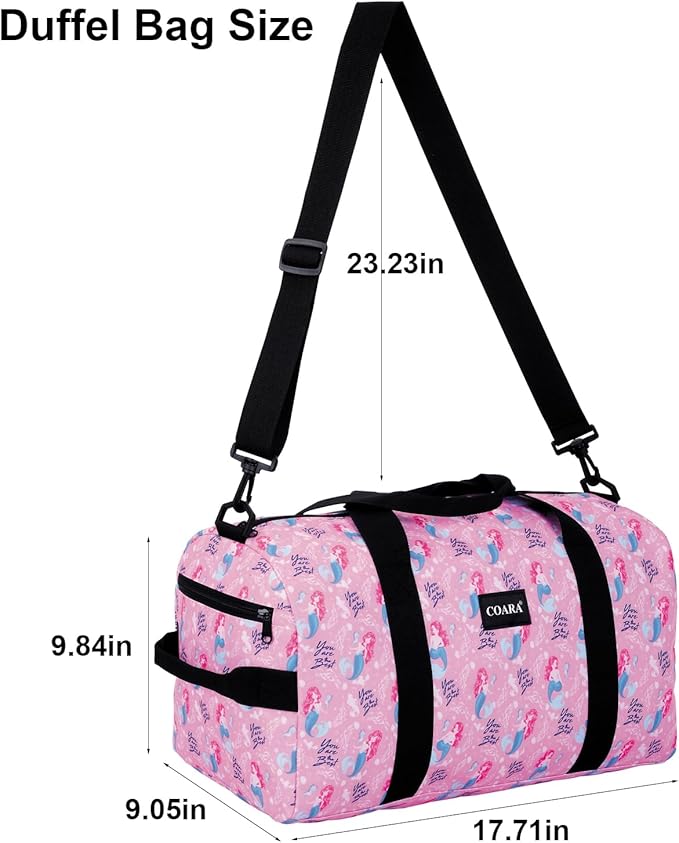 Kids Duffle Bag Overnight Bags for Boys and Girls Weekender Sleepover Carry-On Tote for Traveling Gym Sport Dance (Mermaid)