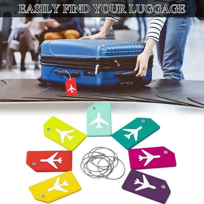 7 Pack Silicone Luggage Tag Travel Suitcase Tags with Name ID Card Perfect to Quickly Spot Baggage Handbag (Mint Green)