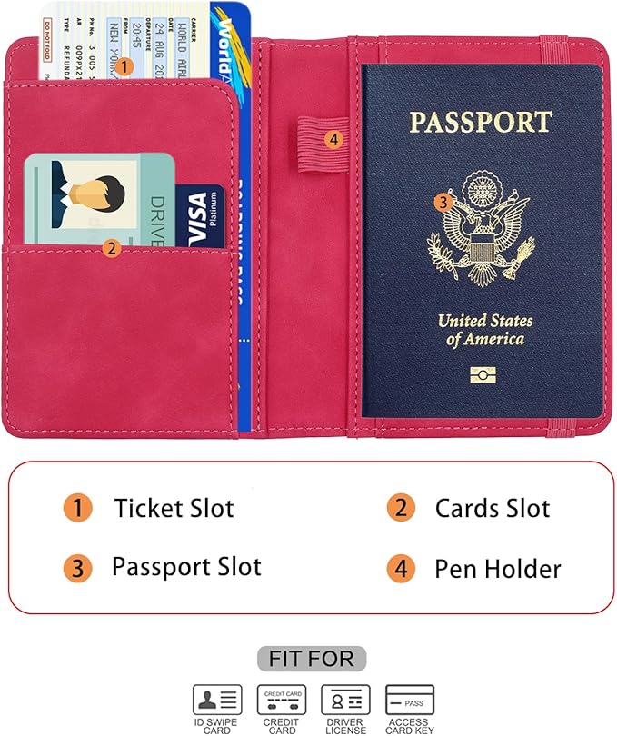 Melsbrinna Premium Leather Passport Holder Covers Case, Waterproof Rfid Blocking Travel Wallet Passport Holder with Pen Holder, Cute Passport Book for Women/Men
