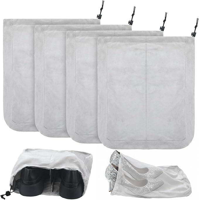 4 Pcs Travel Shoe Bags Spandex Shoes Pouch with Interior Divider and Drawstring for Women Men Luggage Packing(Grey)