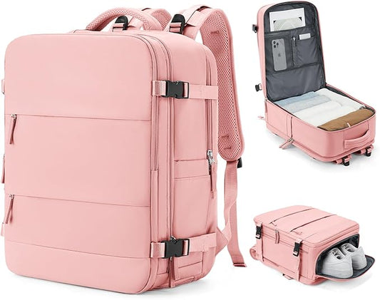 coowoz Large Travel Backpack Carry On for Women Man Gym Backpacks with Laptop Compartment Mochila de Viaje Teacher Personal Item Backpack Rucksack Airplane Accessories Must Haves Pink