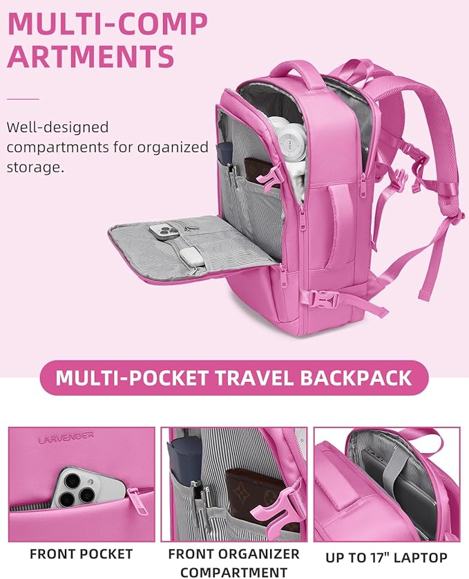 LARVENDER Carry on Luggage 22x14x9 Airline Approved Hardshell Suitcase with Wheels TSA Lock, PC+ABS Lightweight Suitcase Set for Women with Travel Backpack, Glossy Berry