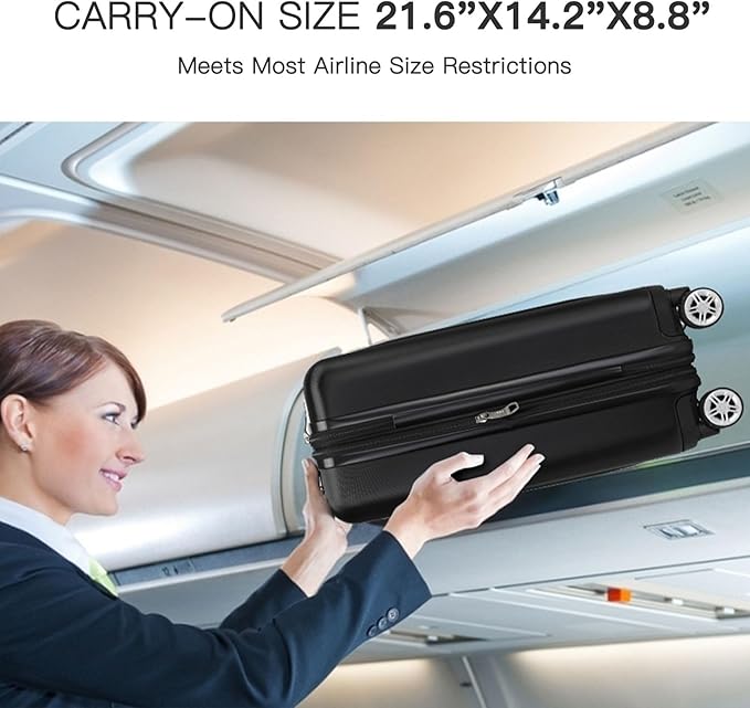 Kono Small 20 Inch Expandable Carry On Luggage with Quiet Spinner Wheels & TSA Lock, Scratch and Drop Resistant PC+ABS Hardside 22x14x9 Airline Approved Suitcase, Black