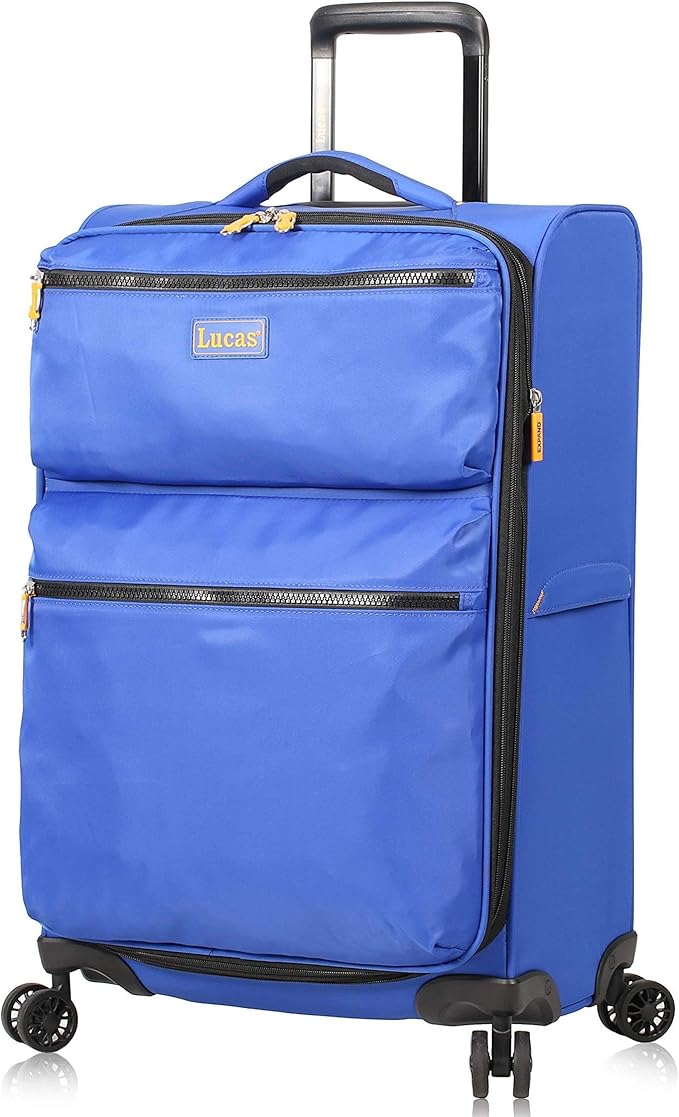 LUCAS Designer Luggage Collection - Expandable 28 Inch Softside Bag - Durable Large Ultra Lightweight Checked Suitcase with 8-Rolling Spinner Wheels (Royal Blue)